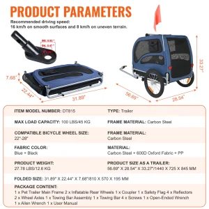 Pet Cart Bicycle Carrier/Trailer with Coupler, Reflectors, Flag.